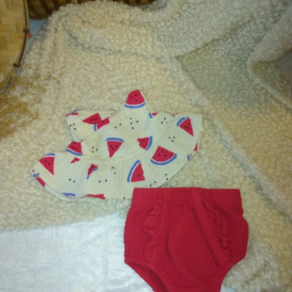 Watermelon Print Kids Skirt and Red Shorts Set